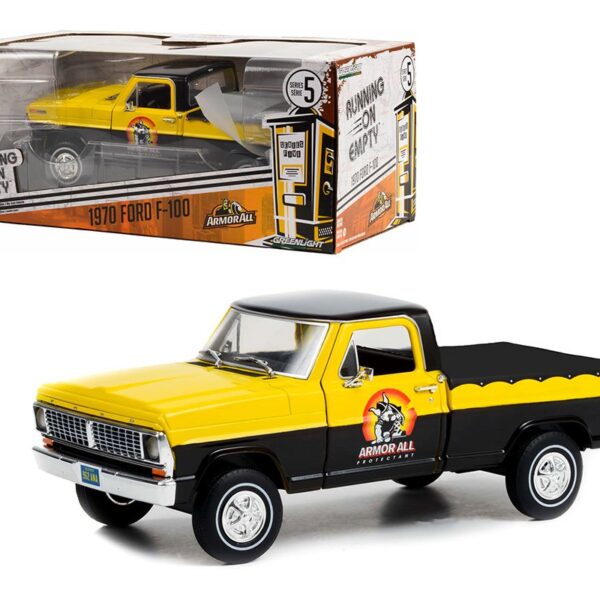 Greenlight 1:24 1970 Ford F-100 with Bed Cover (Yellow/Black) – Armor All – Running On Empty Series 5