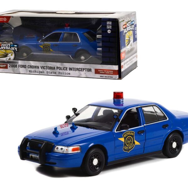 Greenlight 1:24 2008 Ford Crown Victoria Police Interceptor (Blue) – Michigan State Police – Hot Pursuit Series 5