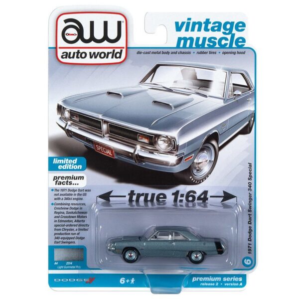 Auto World 1:64 Premium 1971 Dodge Dart Swinger 340 Special Gunmetal Poly