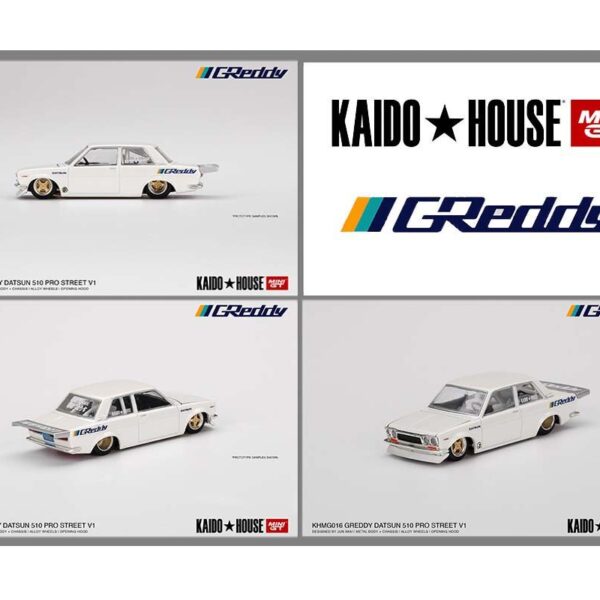 Kaido House x Mini GT 1:64 Datsun 510 Pro Street GREDDY Pearl White