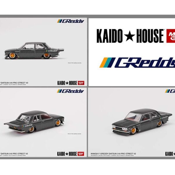 Kaido House x Mini GT 1:64 Datsun 510 Pro Street GREDDY Gunmetal Grey