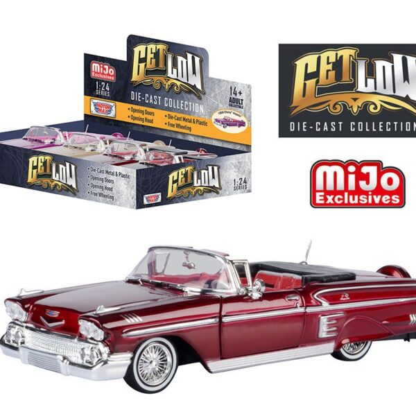 Motormax 1:24 1958 Chevrolet Impala SS â€“ Get Low â€“ MiJo Exclusives – Display Tray Set of 4