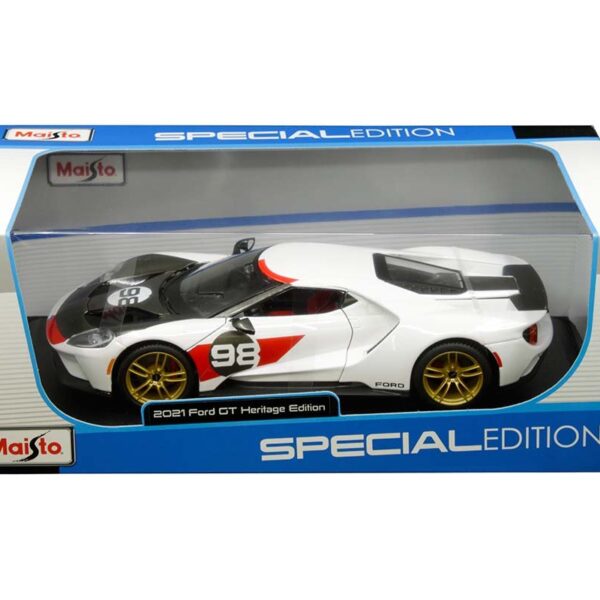 Maisto 1:18 2021 Ford GT Heritage Edition #98 White with Carbon Fiber – Special Edition