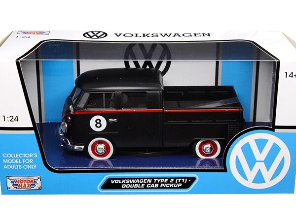 Motormax 1:24 Volkswage Type 2 T1 Double Cab Truck Primer Black – Platinum