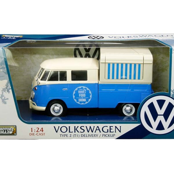 Motormax 1:24 Volkswagen Type 2 T1 Pickup Food Truck (Cream/Blue) – M & J Toys Exclusive – Platinum