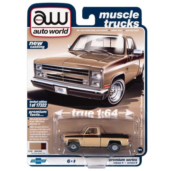 Auto World 1:64 1985 Chevrolet Silverado 10 Fleetside (Tan with Dark Brown)