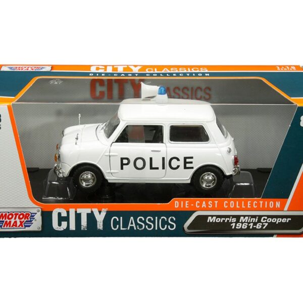 Motormax 1:18 1961-1967 Morris Mini Cooper Police (White) – City Classics
