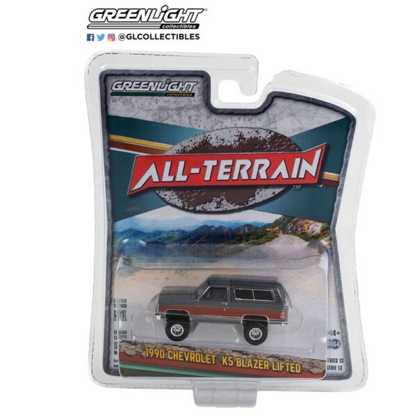 Greenlight 1:64 All-Terrain Series 13 – 1990 Chevrolet K5 Blazer Lifted – Gray Metallic & Fire Red
