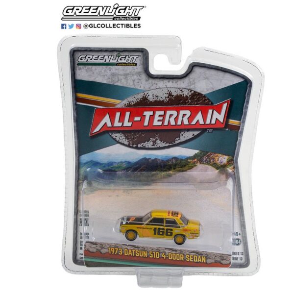 Greenlight 1:64 All-Terrain Series 13 – 1973 Datsun 510 4-Door Sedan – #166 Brock Racing Enterprises (BRE) Peter Brock and John Morton â€œSugar Daddyâ€ Mexican 1000 Rally