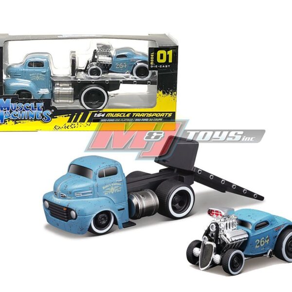 Muscle Machines 1:64 Muscle Transports 1950 Ford COE Flatbed & 1933 Ford Coupe Matte Blue