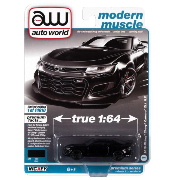 Auto World 1:64 2019 Chevrolet Camaro ZL1 1LE Nickey (Black) – Premium 2022 Release 1 Version A – Solid Pack