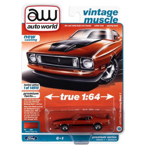 Auto World 1:64 1973 Ford Mustang Mach 1 (Medium Copper Poly) – Vintage Muscle – Solid Pack