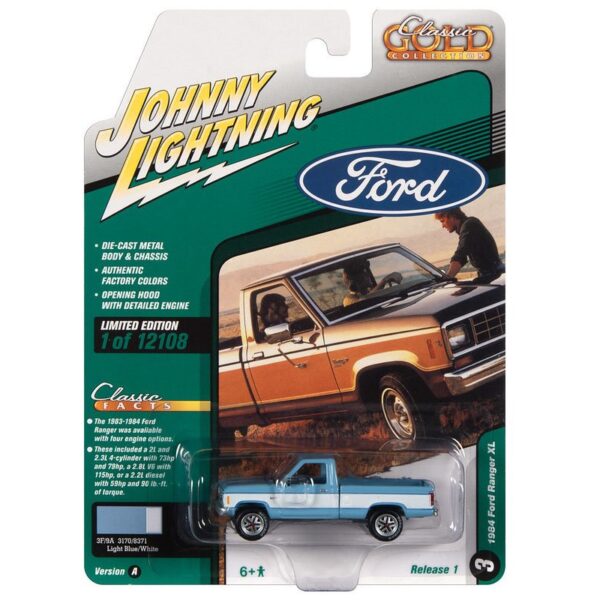 Johnny Lightning 1:64 1984 Ford Ranger XL (Light Blue – White ) – Classic Gold 2022 Release 1 Version A Limited Edition