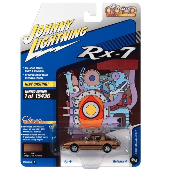 Johnny Lightning 1:64 1981 Mazda RX-7 (Maya Gold Metallic) – Classic Gold 2021 Release 4