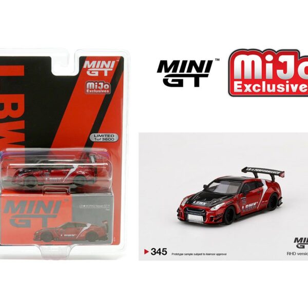 Mini GT 1:64 LB Works Nissan GT-R R35 Type 2, Rear Wing Ver. 3 – Red with LB Livery 2.0 LHD – MiJo Exclusives – Limited to 3600 pieces