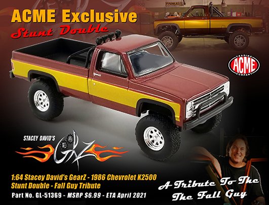 Greenlight 1:64 ACME Exclusive 1986 Chevrolet K2500 Stacey Davi’s Gearz Stunt Double Fall Guy Tribute Limited Edition