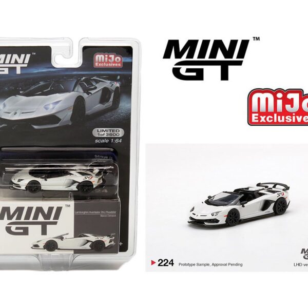Mini GT 1:64 MiJo Exclusives Lamborghini Aventador SVJ Roadster (Bianco Canopus) Limited 1 of 3600