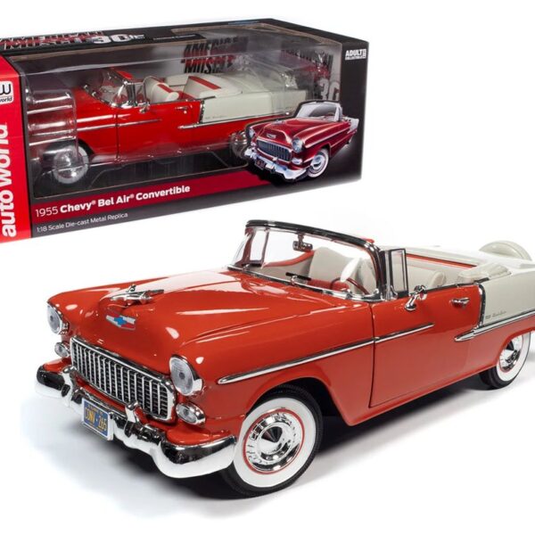 Auto World 1:18 1955 Chevrolet Bel Air Convertible (Gypsy Red/India Ivory) – American Muscle 30th Anniversary