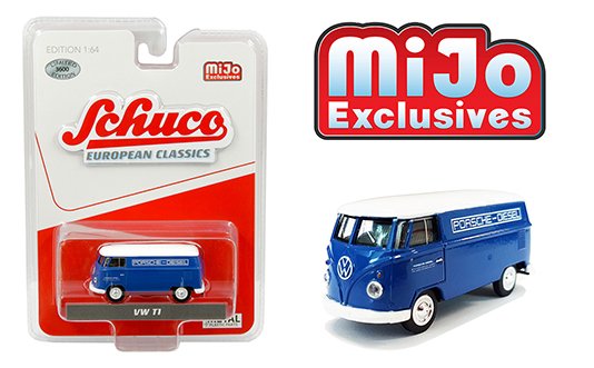 Schuco 1:64 MiJo Exclusives – Volkswagen T1 Panel Bus – Porsche Diesel (Blue with white top) – Limited Edition 3,600 pieces