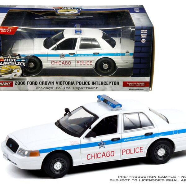 Greenlight 1:24 Hot Pursuit Series 3 2008 Ford Crown Victoria Police Interceptor Chicago Police Department (White)