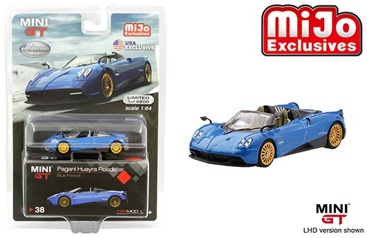 Mini GT 1:64 Pagani Huayra Roadster (Blue Francia) – USA Exclusive – Mijo Exclusives