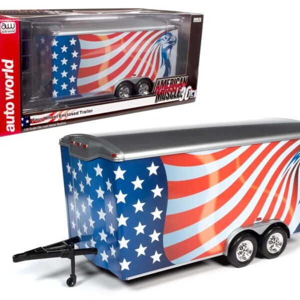 Auto World 1:18 Four Wheel Enclosed Trailer Stars & Stripes Design