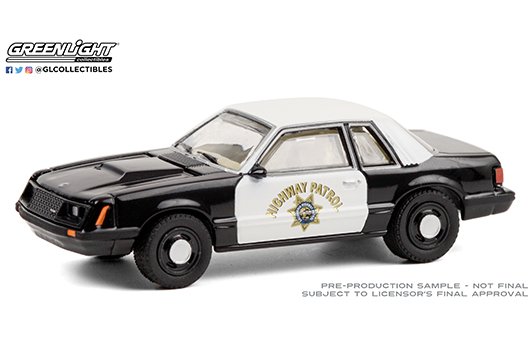 Greenlight 1:64 Hot Pursuit Series 36 – 1982 Ford Mustang SSP (Black/White) – California Highway Patrol