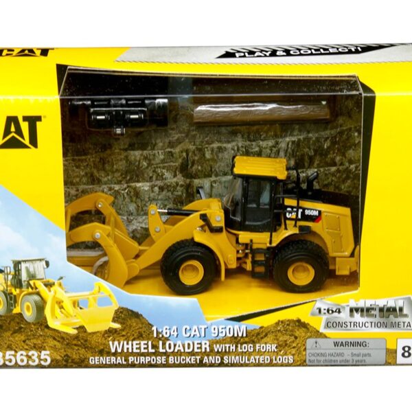 CAT 1:64 950M Wheels Loader with Log Fork, General Purpose Bucket and Simulated Logs