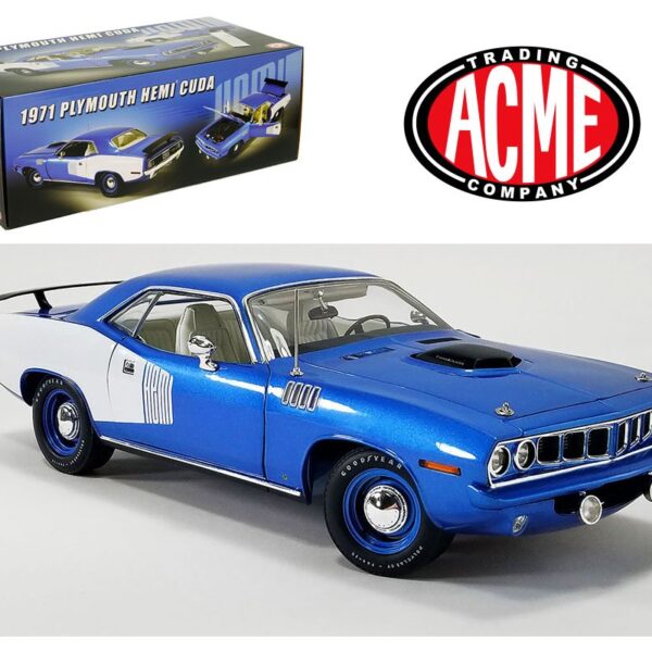 ACME 1:18 1971 Plymouth HEMI Cuda (B5 Blue White Boards)