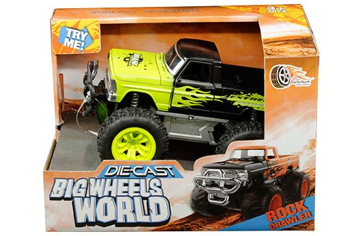 InfoTech Big Wheels World Die-Cast Truck 8″ in Try Me box (Green/Matte Black)(Friction Powered)