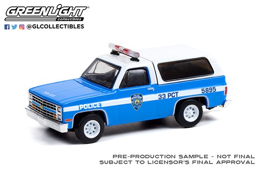 Greenlight 1:64 1985 Chevrolet K-5 Blazer – New York City Police Dept (NYPD) (Hobby Exclusive)