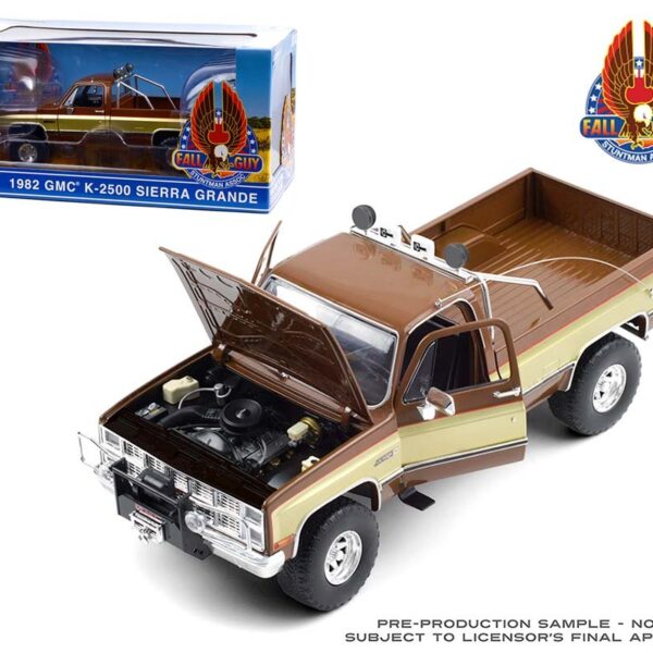 Greenlight 1:18 The Fall Guy Stuntman Association 1982 GMC K-2500 Sierra Grande Wideside Brown/Cream