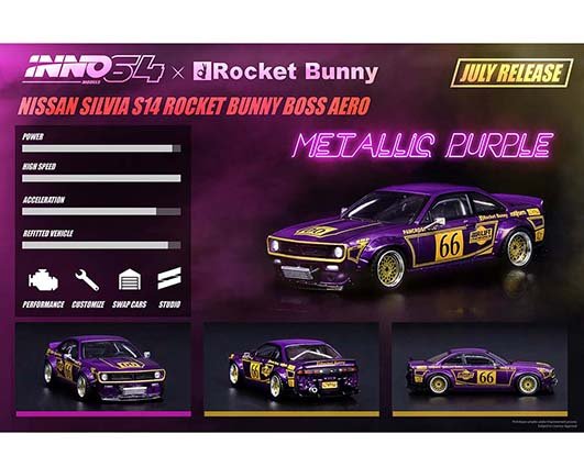 Inno Models 1:64 Nissan Silvia S14 Rocket Bunny Boss Aero Metallic Purple