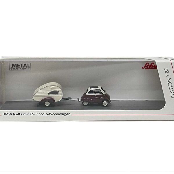 Schuco 1:87 BMW Isetta with Teardrop Trailer Burgundy