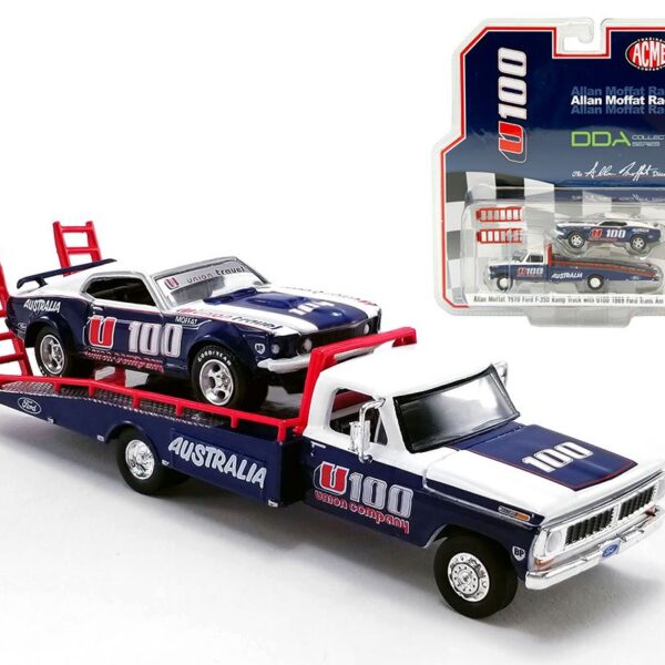 ACME 1:64 Allan Moffat 1970 Ford F-250 Ramp Truck with U100 1969 Ford Trans Am Mustang Blue/White