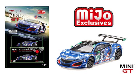 Mini GT 1:64 Acura NSX GT3 #86 “Uncle Sam” 2017 IMSA Watkins Glen USA (Blue with Livery) – MiJo Exclusives