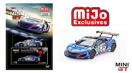 Mini GT 1:64 MiJo Exclusives – Acura NSX GT3 #93 2017 IMSA Watkins Glen (Blue) – USA Exclusive – Limited to 3600 pieces