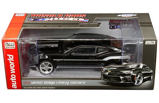 Auto World 1:18 Muscle Cars U.S.A. – 2018 Yenko Stage 1 Chevrolet Camaro (Black with Silver Stripes on Hood)