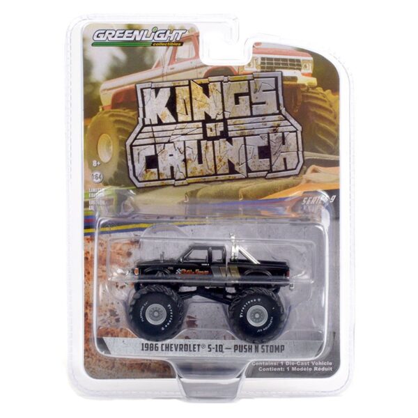 Greenlight 1:64 Kings of Crunch Series 9 – Push N Stomp – 1986 Chevrolet S-10 Extended Cab Monster Truck – Black