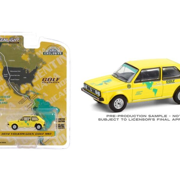 Greenlight 1:64 Hobby Exclusive – 1974 Volkswagen Golf Mk1 – Argentina Car #1 (Yellow)