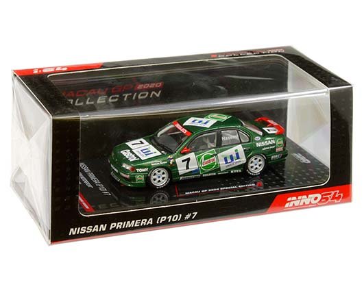 INNO Models 1:64 Nissan Primera (P10) #7 “TEAM HASEMI MOTORSPORT) Macau Guia Race 1994 Masahiro Hasemi (Green)
