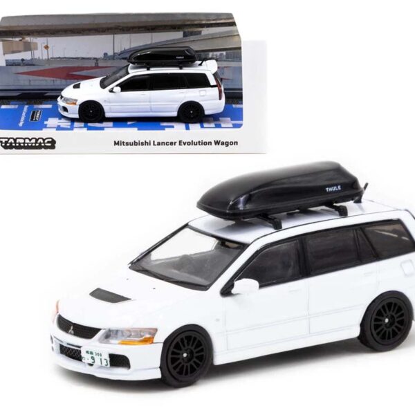Tarmac Works 1:64 Mitsubishi Lancer Evolution Wagon (White) with Roof Box