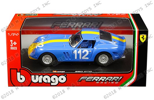 Bburago 1:24 W/B – Ferrari Racing – Ferrari 250 GTO #112 (Blue with Yellow Stripe)