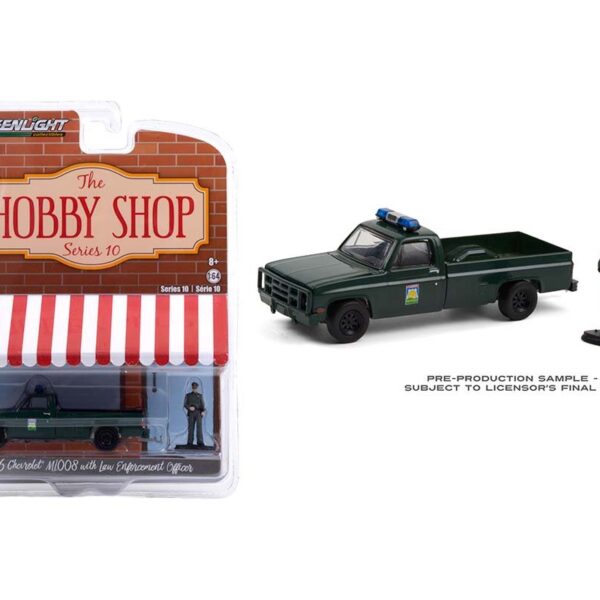 Greenlight 1:64 The Hobby Shop Series 10 – 1986 Chevrolet M1008 – Florida Office of Agricultural Law Enforcement with Enforcement Officer Figure Solid Pack