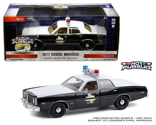 Greenlight 1:24 Window Box Hot Pursuit 1977 Dodge Monaco Texas Highway Patrol Black/White