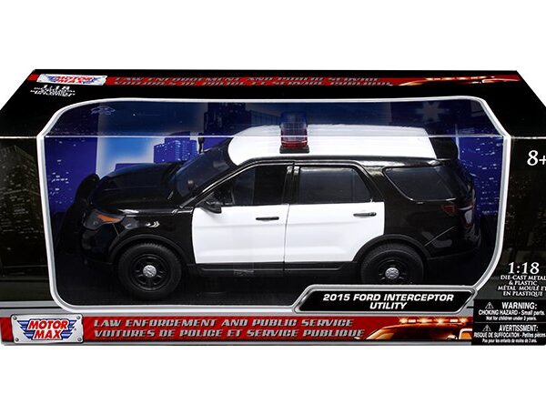 Motormax 1:18 2015 Ford Police Inteceptor Utility with Lite Bar Black & White