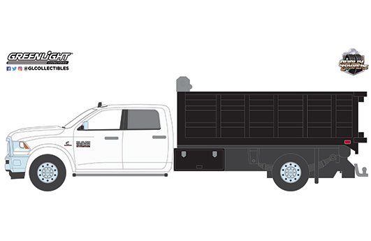Greenlight 1:64 Dually Drivers Series 6 – 2018 Ram 3500 Dually Landscaper Dump Truck – Bright White Solid Pack