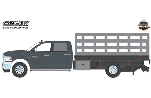 Greenlight 1:64 Dually Drivers Series 6 – 2018 Ram 3500 Dually Stake Truck – Granite Crystal Metallic Clearcoat Solid Pack