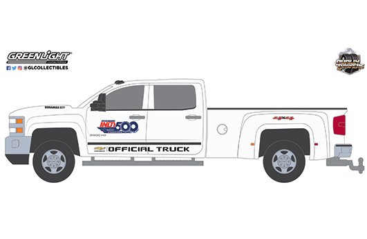 Greenlight 1:64 Dually Drivers Series 6 – 2017 Chevrolet Silverado 3500 Dually – 101 Running Indy 500 Presented by PennGrade Motor Oil Official Truck Solid Pack (White)