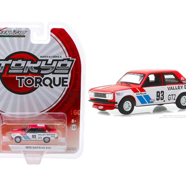 Greenlight 1:64 Tokyo Torque Series 5 – 1972 Datsun 510 – 93 Valley Datsun – Red/White